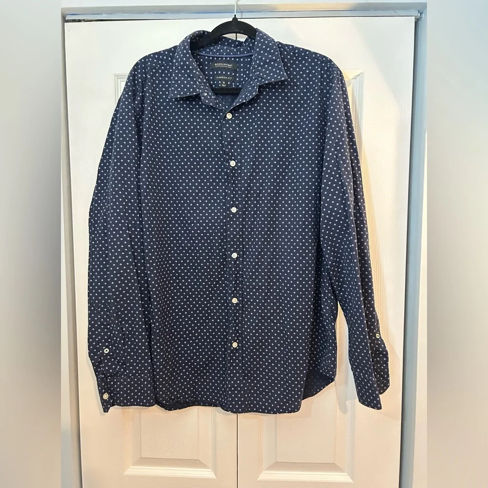 Banana Republic Camden Fit XL Navy Micro Print Button Down Shirt 100% Cotton
